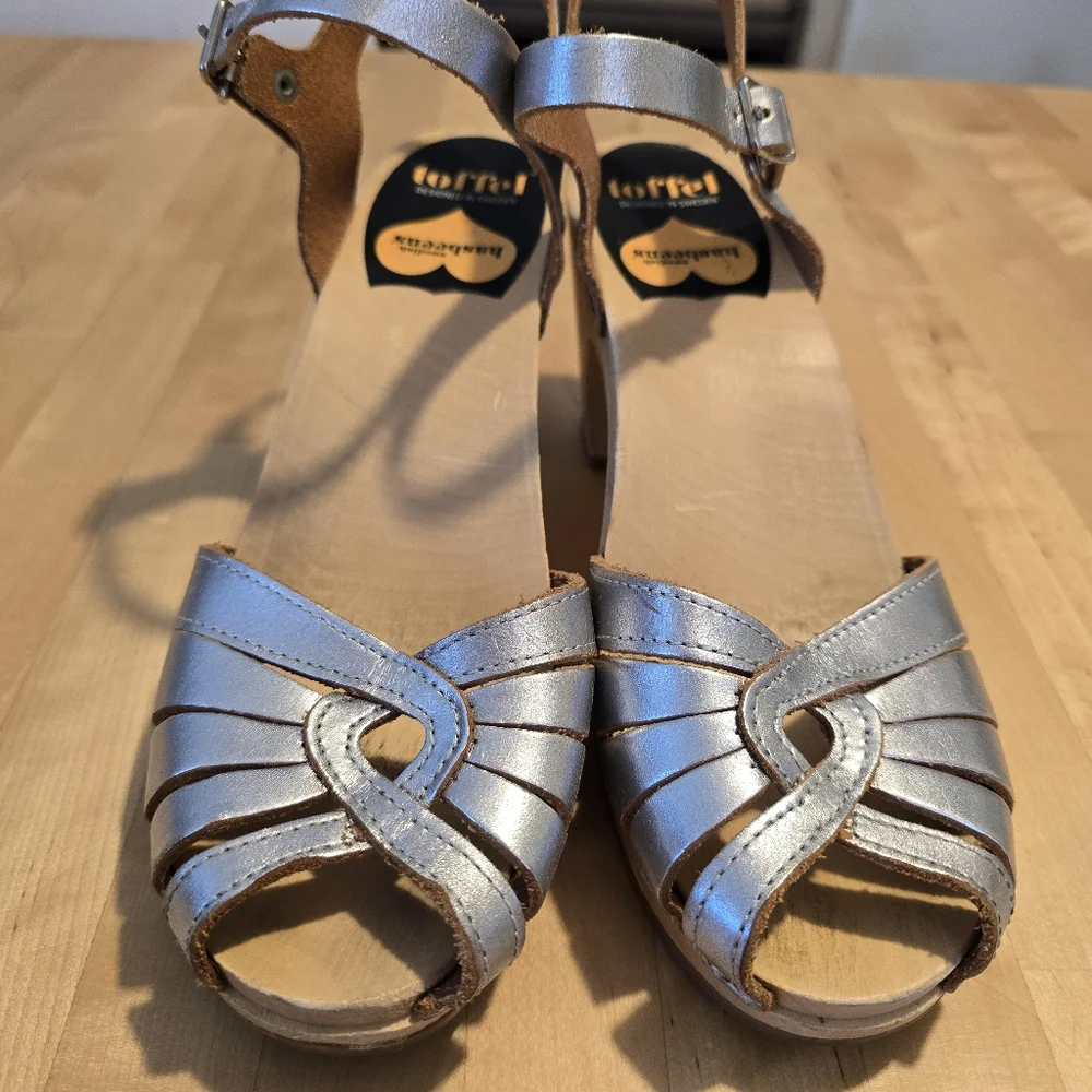 Swedish Hasbeens Silver Platform Heels Size 40